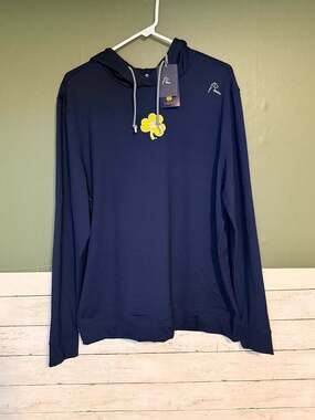 NWT Rhoback Notre Dame Fighting Irish Hesi Performance Hoodie Indigo Blue